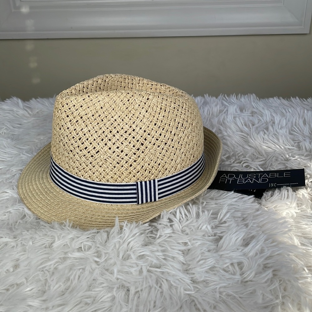 INC International Concepts ~ Open-Braid Fedora w/Ribbon Detail ~ Tan ~ NWT